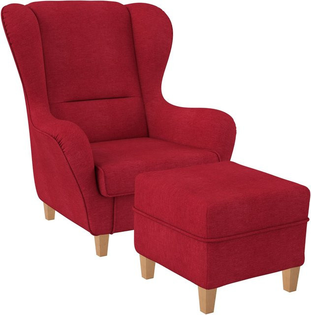 Supellex Sofia Ohrensessel mit Hocker im Vienna Design in Rot - Bild 1