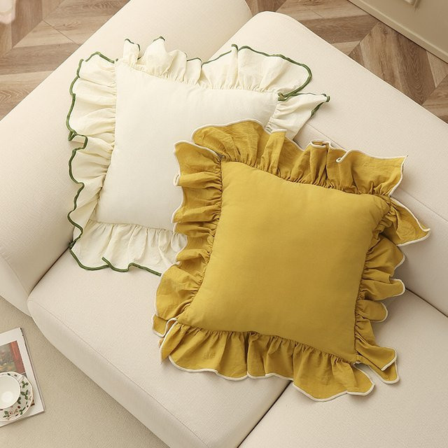 Wohnkultur Baumwolle Kissenbezug mit Rüschen in Beige, Rosa oder Weiß, B/B: 45 x 45 cm - Bild 1