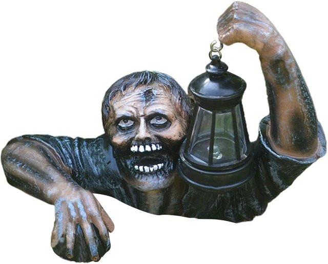 TOMTOP JMS Zombie Gartenstatue mit LED-Laterne aus Harz in Multicolour für den Außenbereich - Bild 1