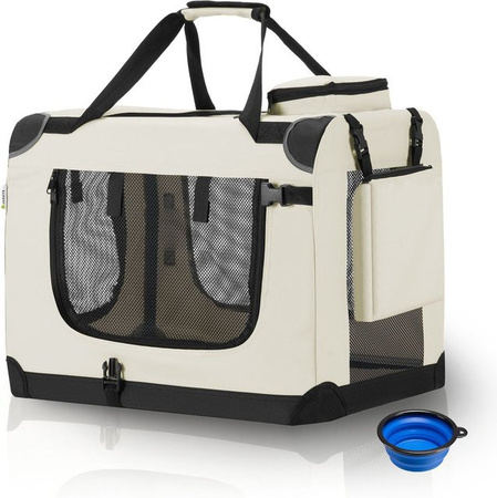 Juskys Hundetransportbox Lassie L beige faltbar mit Decke B/T/H: 50 x 70 x 52 cm