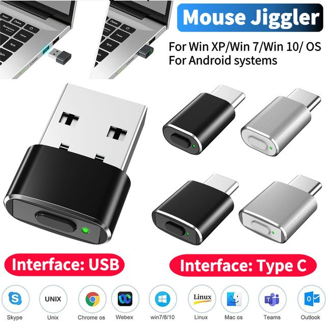 ALLOET Mouse Jiggler Automatischer Mausbewegungs-Simulator mit USB-C-Anschluss in Schwarz - Bild 1