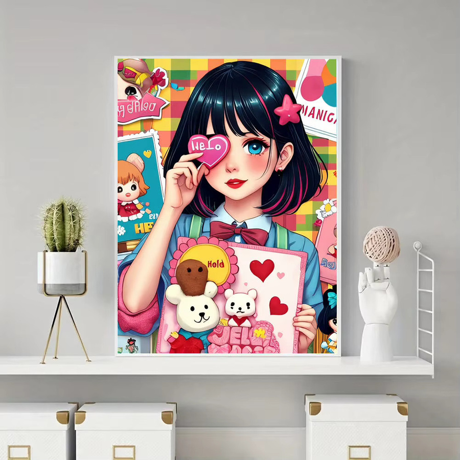 HUACAN Diamantmalerei Set Cartoon Mädchen Porträt 5D DIY Kunst Mosaik Bild in Mehrfarbig mit runden Steinen B/H: 20 x 30 cm - Bild 4