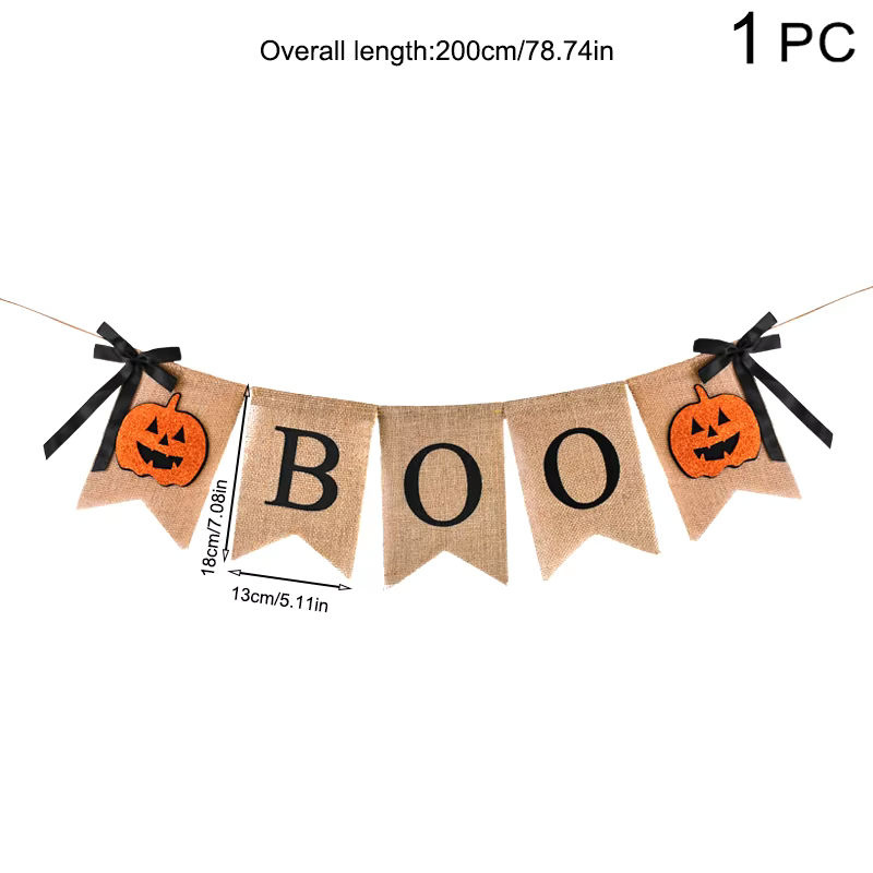 ZQNYCY Halloween Girlande aus Jute mit Kürbis-Wimpeln in Beige für rustikale Partydekoration - Bild 6