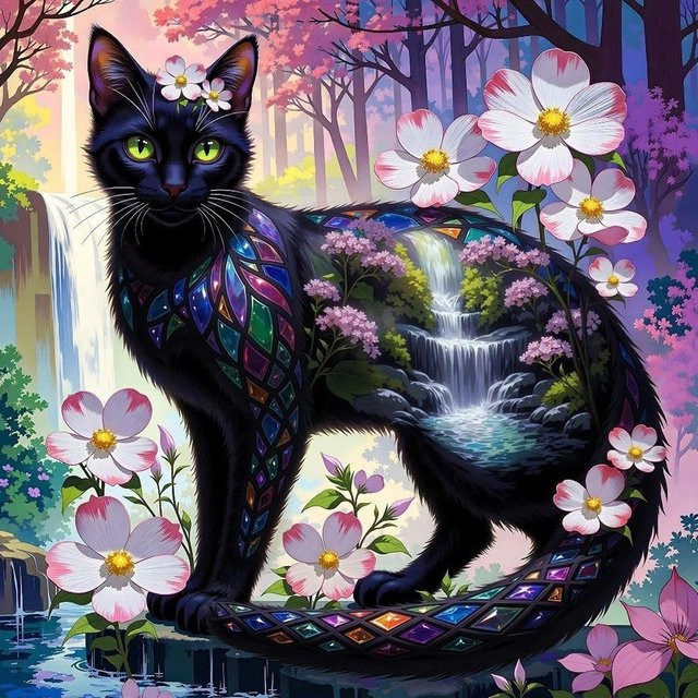 EverShine DIY 5D-Diamantgemälde Katze und Blumen mit vollem Bohrer in Multicolour, B/H: 20 x 20 cm - Bild 1