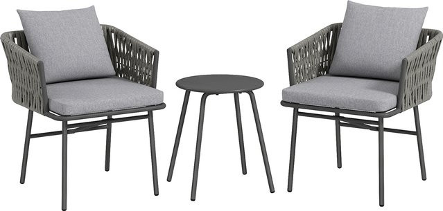 Outsunny 3-tlg. Rattan Bistroset in Grau mit 2 Gartensesseln und Couchtisch inklusive abnehmbaren Kissen - Bild 1