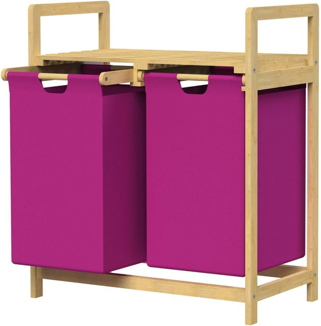 ML-Design Wäschekorb aus Bambus mit 2 Fächern in Magenta, Wäschebox mit Ablage und 60 L Fassungsvermögen, B/T/H: 73 x 63 x 33 cm - Bild 2