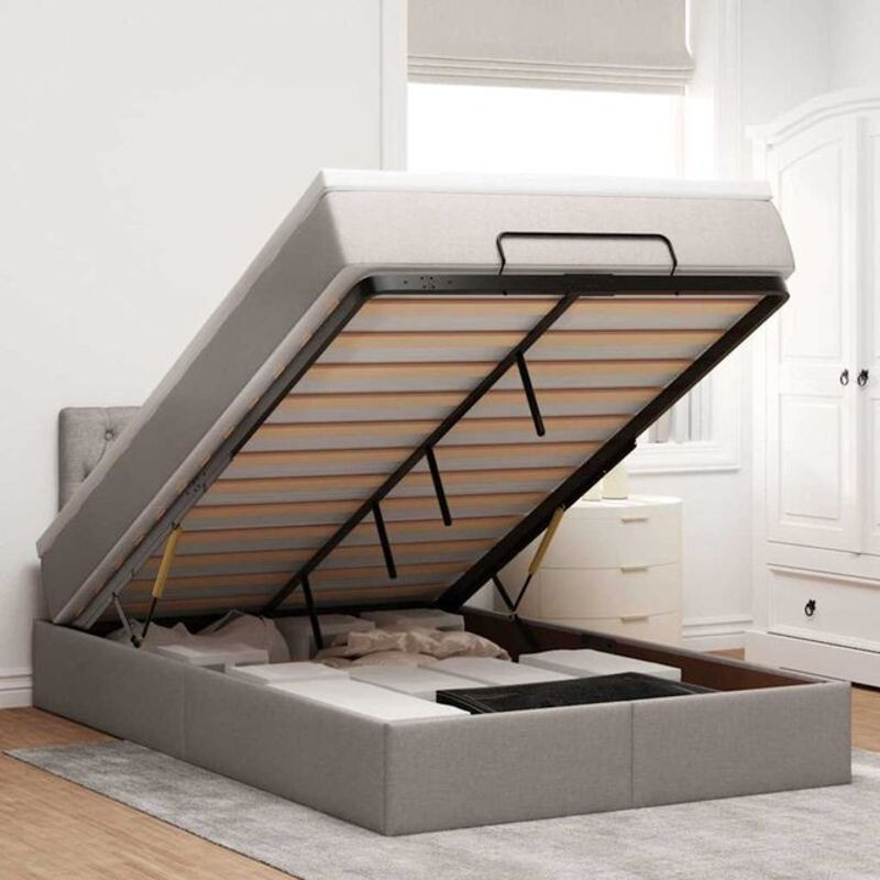 vidaxl Polsterbett Ottomane mit Matratze und LED-Beleuchtung in Taupe meliert, B/T: 120 x 190 cm - Bild 1