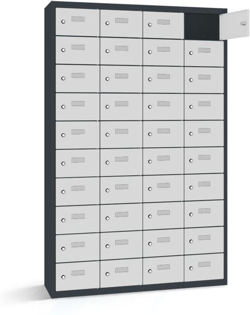 rotstahl Wertfachschrank mit 40 Fächern in Anthrazitgrau und Hellgrau, B/T/H: 115 x 30 x 180 cm - Bild 1