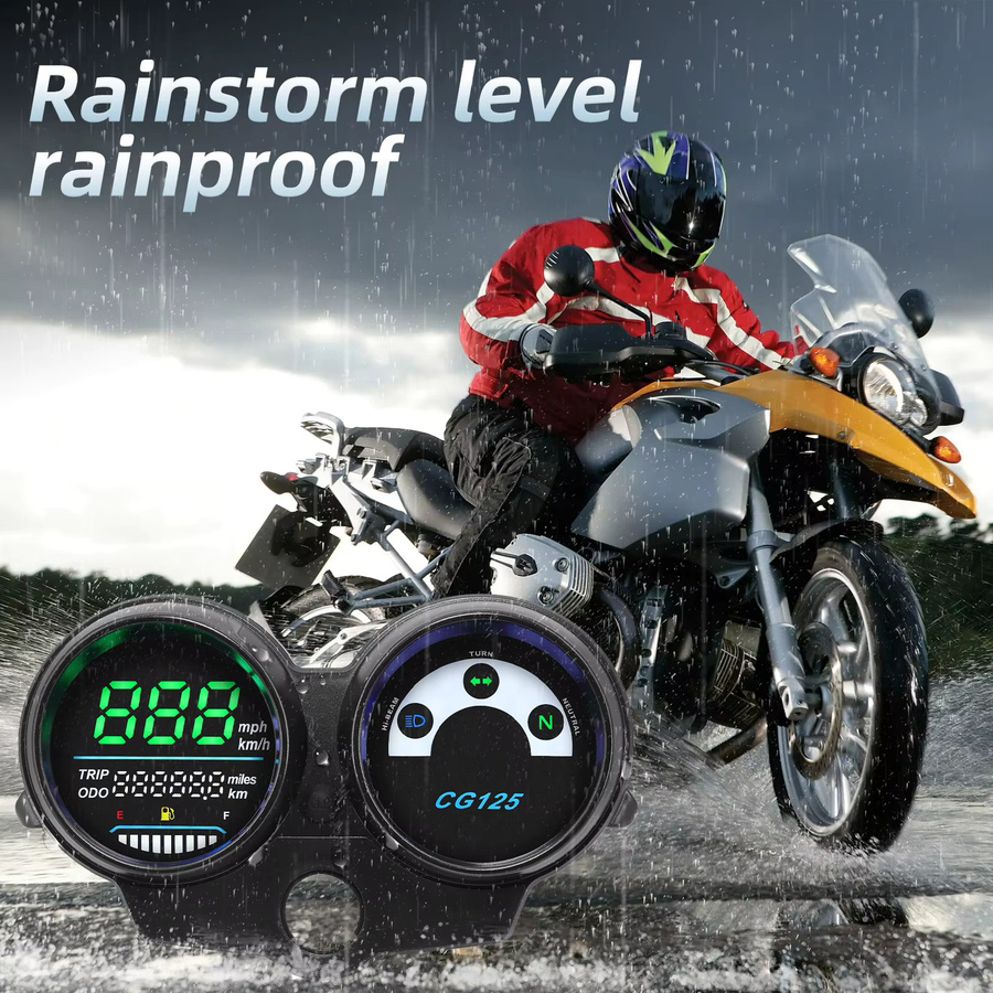 ZMFJH Digitaler LED Motorrad Tachometer für Honda CG125 in Schwarz mit Kilometerzähler und Kraftstoffanzeige - Bild 3