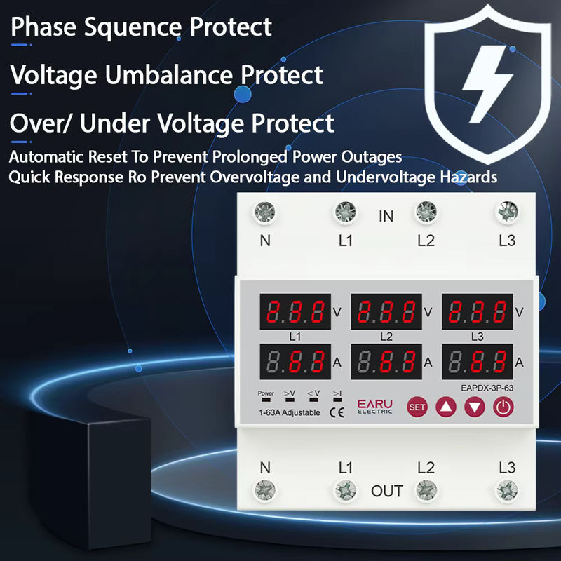 EARU Dreiphasen-Spannungsstrom-Schutzschalter mit Unterspannungsschutz, Strombegrenzungsschutz und Relaisschutz für DIN-Schiene, 3 x 220 V / 380 V, 63 A bis 100 A - Bild 4