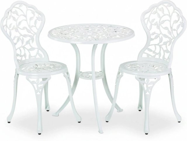 3-teiliges Relaxdays Gartenmöbel Set aus Aluminiumguss in Weiß mit nostalgischem Blättermuster, B/T/H: 65 x 61 x 61 cm - Bild 1