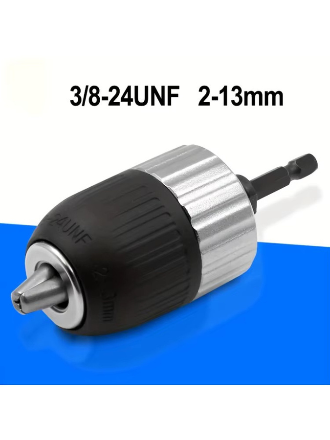Schnellspannbohrfutter 2–13 mm mit 3/8–24 UNF Anschluss und SDS-Adapter, robustes 3-Backenfutter in Silber für Schlagschrauber - Bild 3