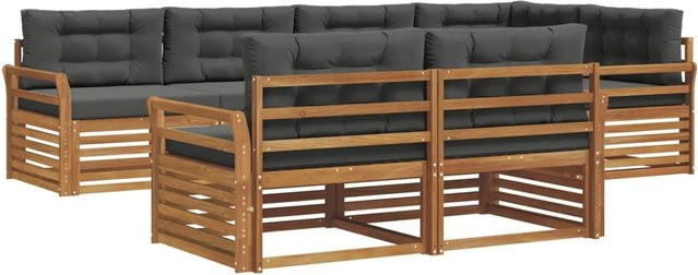 vidaXL Outdoor-Sofagarnitur 7-teilig aus Akazienholz in Natur und Anthrazit mit Kissen und L-Form - Bild 1