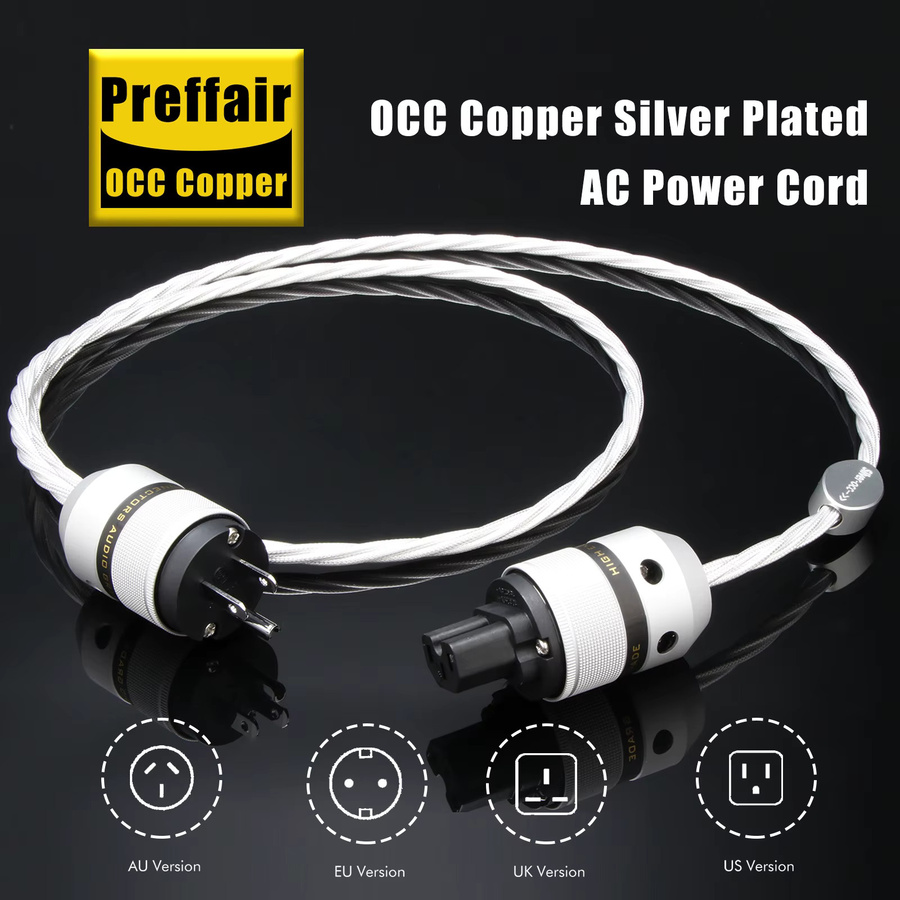 Preffair Hifi-Stromkabel mit 7N OCC versilbertem Leiter für Audiophile, weiß - Bild 4