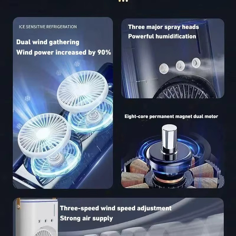 Donirt Doppelköpfiger Spray-Klimaanlagenventilator in Weiß mit Fernbedienung und Nachtlicht, wiederaufladbarer USB-Schreibtisch-Luftkühler mit 3 Geschwindigkeiten - Bild 5