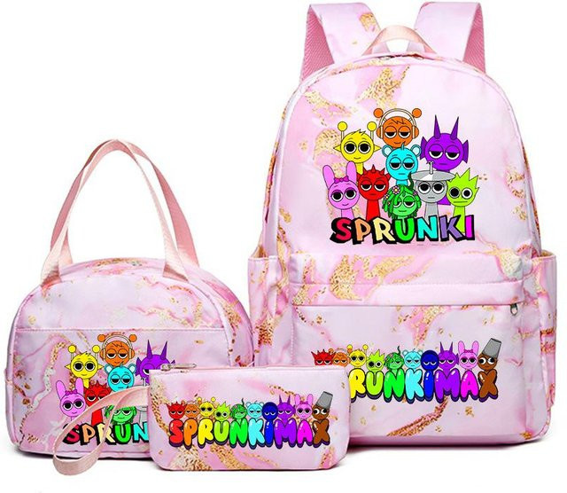 3-teiliges Schulrucksack-Set in Pink aus Oxford-Stoff mit Schultasche, Schultergurt und Federmäppchen - Bild 1