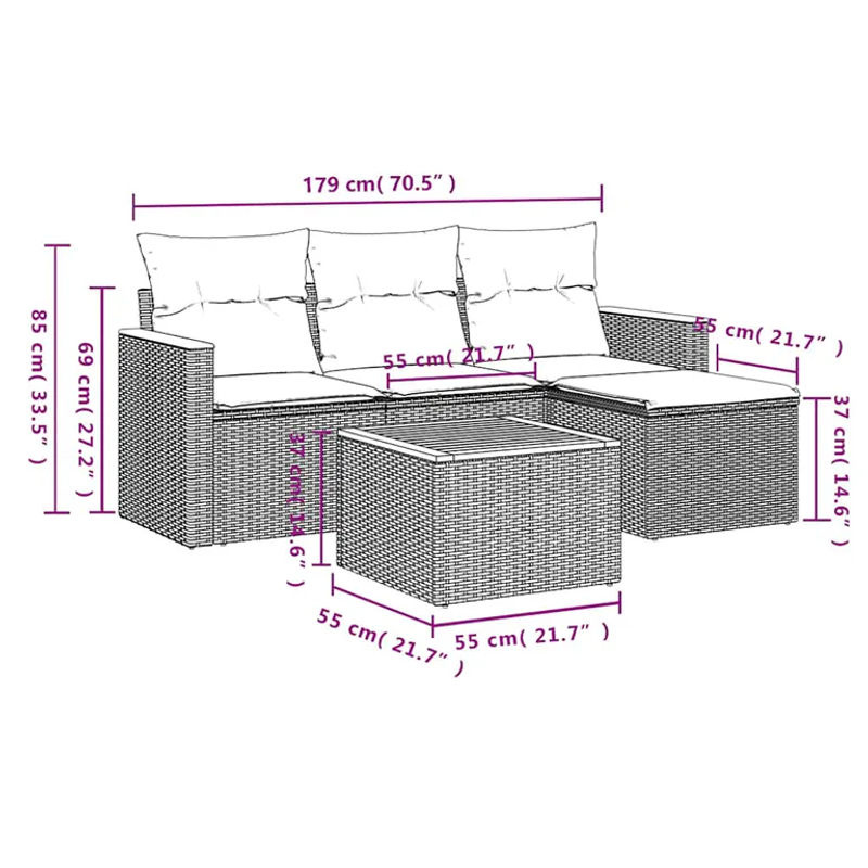 vidaXL 5-teilige Garten-Sofagarnitur aus Poly-Rattan und Akazienholz in Schwarz mit Kissen - Bild 3