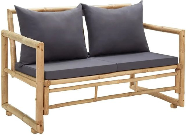 furnicato Gartenbank aus Bambus mit Kissen in Grau, Breite: 115 cm - Bild 1