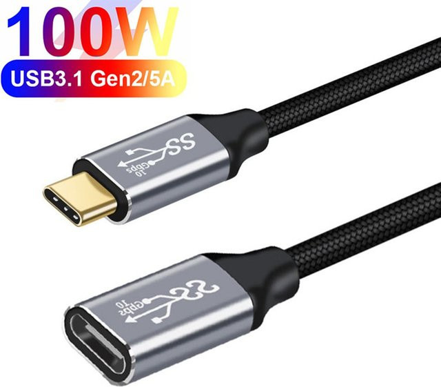 MIIQNUS USB-C Verlängerungskabel mit 100W PD Schnellladefunktion, USB 3.1 Gen 2 Datenleitung mit 10 Gbit/s und 4K @ 60Hz Videoübertragung, Schwarz - Bild 1