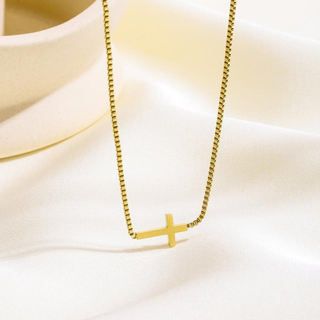 Halskette mit Kreuz-Anhänger, Edelstahl, beige, Damen - Bild 1