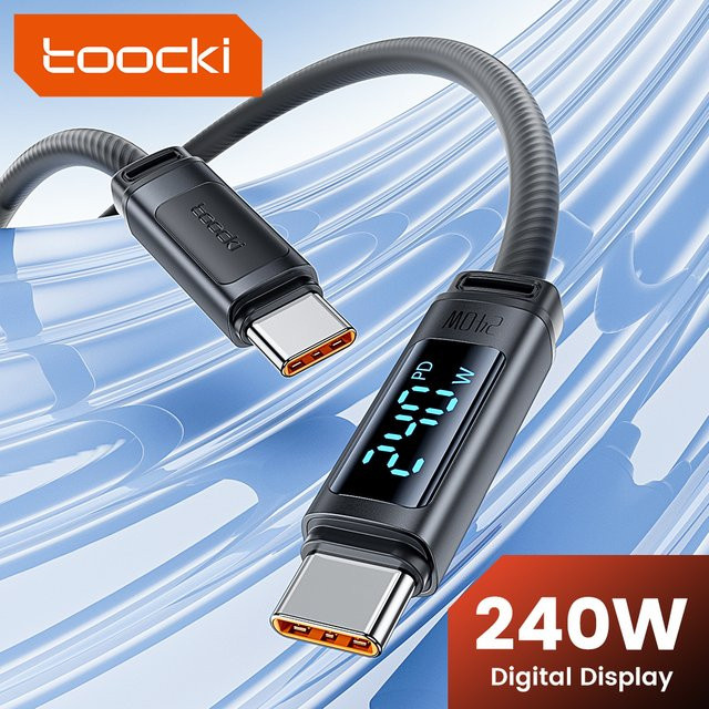 Toocki USB-C Silikon-Datenkabel mit digitalem Display, 240W PD 3.1 Schnellladung, Schwarz - Bild 1
