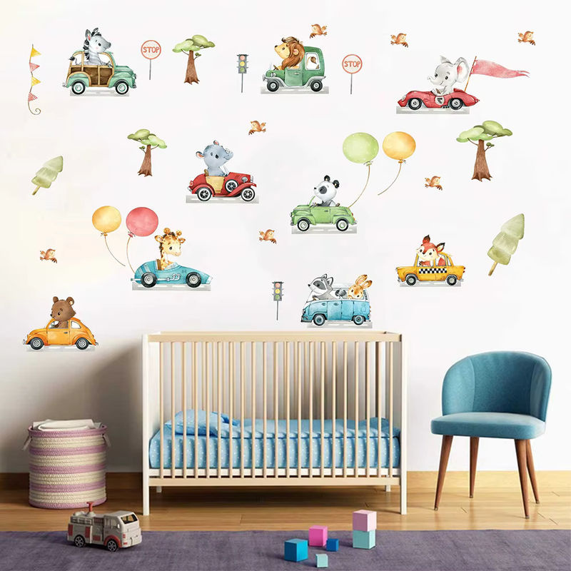 Duruibom Wandtattoo Aquarell Safari Tiere und Transportfahrzeuge für Kinderzimmer und Schlafzimmer, mehrfarbig - Bild 2