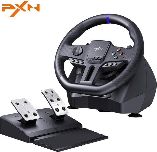 PXN V900 Gen2 Racing Wheel mit Hall-Pedalen und Vibration in Schwarz für PC, Xbox, PS4, PS3 und Nintendo Switch - Bild 1