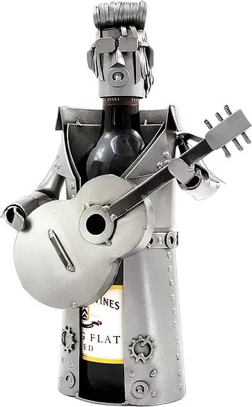 Weinflaschenhalter Schraubenmännchen Motiv Rocker aus Metall in Silber - Bild 1