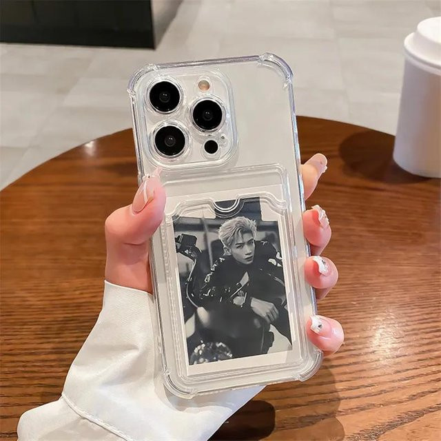 Transparente Silikon Hülle mit Kartensteckplatz für Apple iPhone 11 bis iPhone 17 Pro Max stoßfeste Geldbörse Schutzhülle - Bild 1