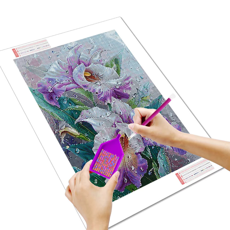 Huacan 5D DIY Diamantmalerei Iris Blume als Diamantmosaik mit runden Strasssteinen, Breite: 20 cm, Höhe: 30 cm - Bild 2