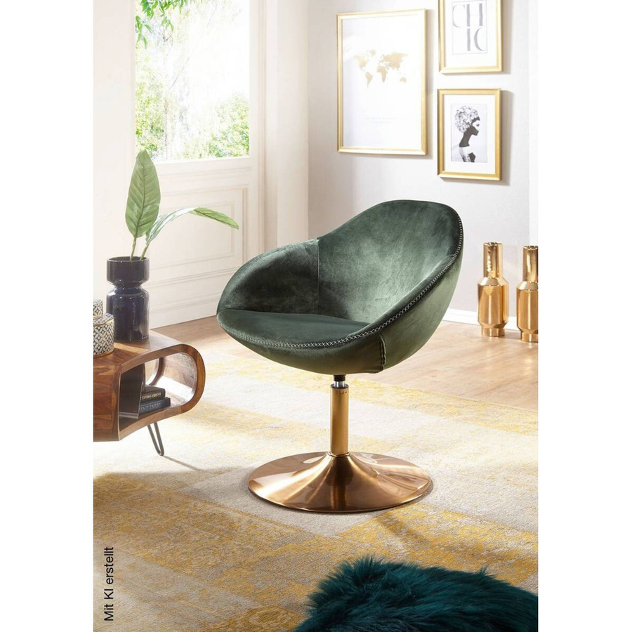 Wohnling Sessel in Grün und Gold mit Samtbezug und Metallgestell, B/H/T: 70 x 79 x 70 cm - Bild 3