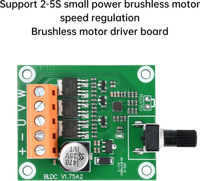 Aideepen DC Bürstenloser Motor-Controller BLDC Drehzahlregler 6-24V 75W in Grün - Bild 1