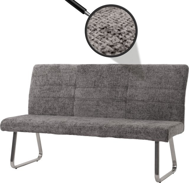 Sitzbank MCW-G55 Esszimmerbank aus Chenille in Dunkelgrau mit gebürstetem Edelstahl, Breite: 180 cm - Bild 1