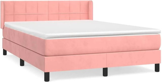 vidaXL Boxspringbett mit Matratze in Rosa, Hybridbett aus Samt mit Taschenfederkern, B/T: 140 x 200 cm - Bild 1