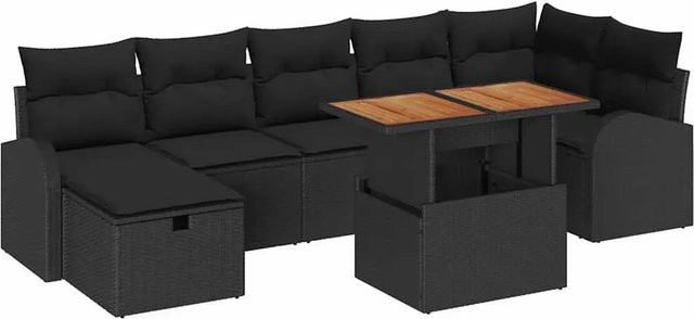vidaXL Garten-Sofa-Set aus Poly Rattan in Schwarz mit 8 Teilen, Polsterkissen und Stauraumfunktion - Bild 1