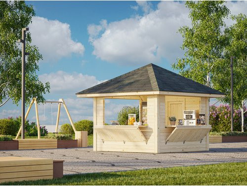 Palmako Marktstand Bianca Set 106 aus Fichtenholz in Braun mit Pyramidendach, B/T/H: 300 x 300 x 319 cm - Bild 1