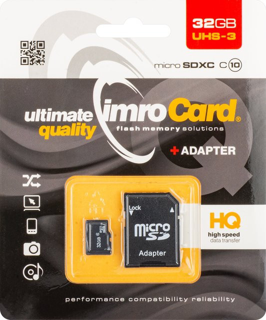 Imro microSDHC Speicherkarte 32 GB, Klasse 10, UHS-III, Schwarz mit Adapter - Bild 1