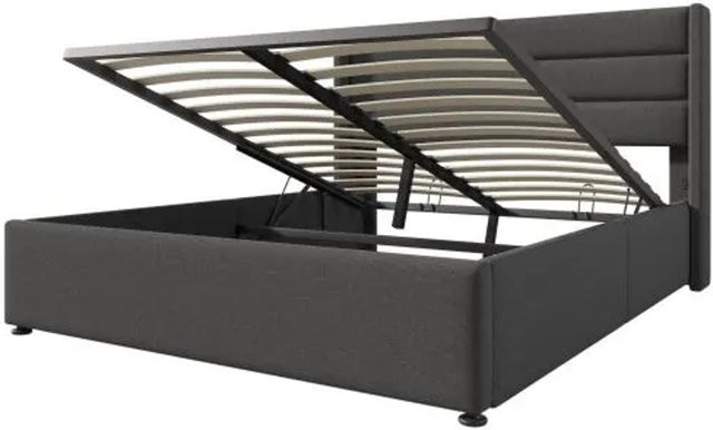 KOMHTOM Polsterbett mit Stauraum und hydraulischem Lift-up-System, B/T/H: 160 x 200 cm, Farbe: Grau/Beige, Material: Leinen und Holz - Bild 1