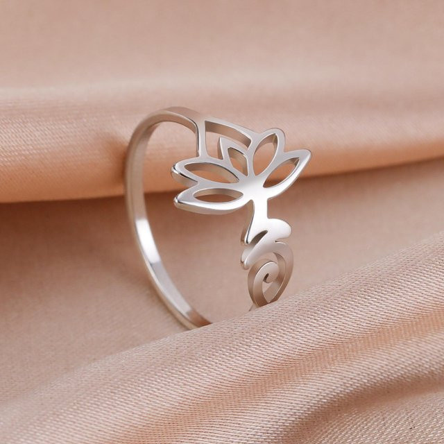 LIKGREAT Ring Edelstahl, Lotusblume, Unalome Symbol, Damen - Bild 1