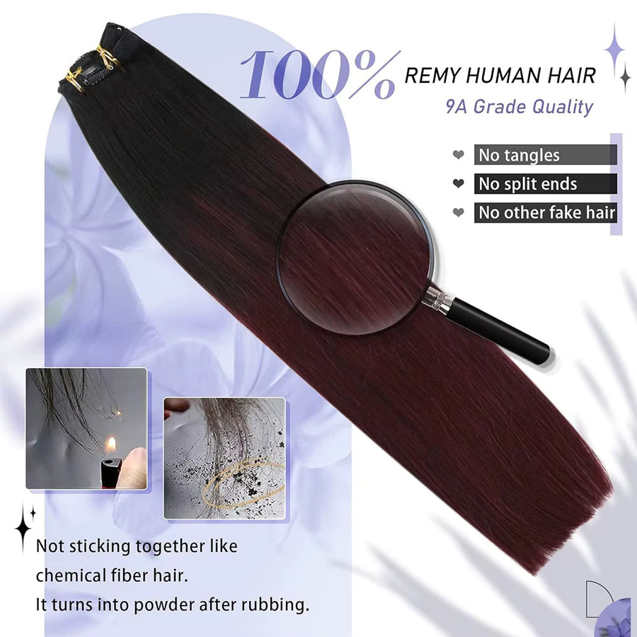 donxue Clip In Echthaarverlängerungen, Burgund Ombre, 110g, 8 Teile - Bild 2