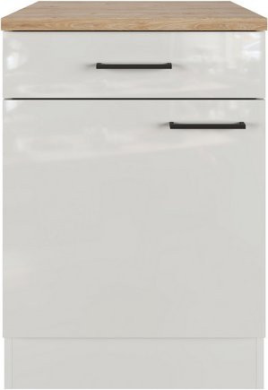 Flex-Well Küchenunterschrank Lund in Lichtgrau glänzend und Rauchgrau mit Scharniertüren, B: 60 cm, H: 85 cm, T: 32 cm - Bild 1