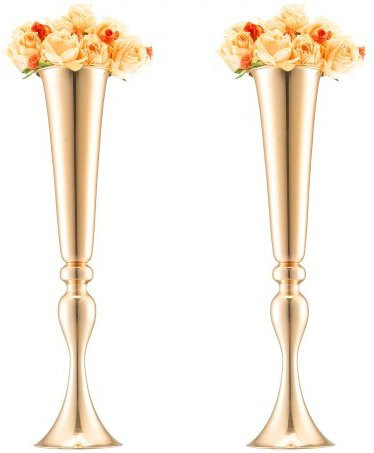VEVOR 2er-Set Metall Hochzeitsvasen Trumpet-Stil in Gold, Tischdeko aus Kohlenstoffstahl für Hochzeiten und Events, Höhe: 56 cm - Bild 1