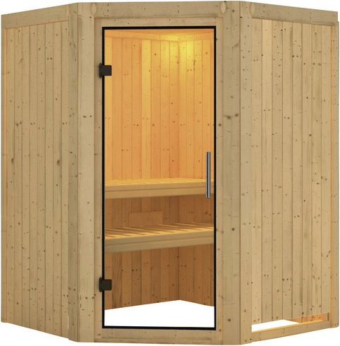 Karibu Sauna Tartu für 3 Personen aus Fichtenholz in Beige, B/T/H: 198 x 151 x 151 cm - Bild 1