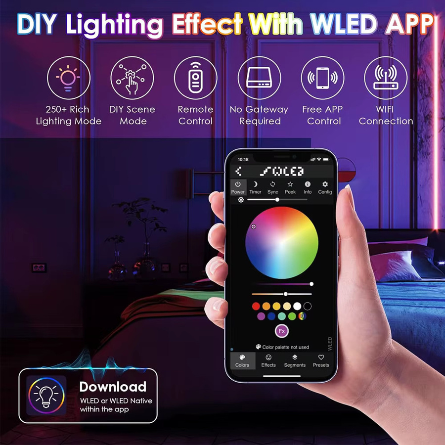 CENFAYA ESP32 WLED LED-Streifen-Controller mit Mikrofon und Musik-Modus für adressierbare RGB-IC FCOB-Streifen in Weiß - Bild 2