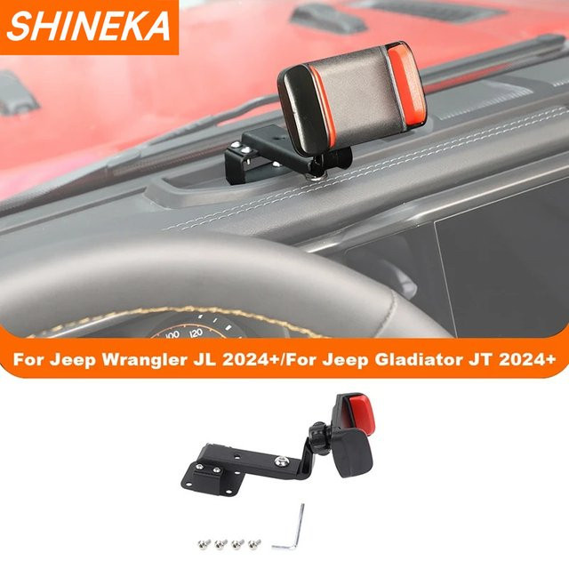 SHINEKA Mittelkonsole GPS-Halterung und Telefonhalter für Jeep Wrangler JL 2024 Up und Jeep Gladiator JT 2024 Up in Schwarz - Bild 1