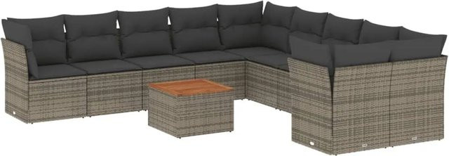 vidaXL 11-tlg Garten-Sofagarnitur aus Polyrattan in Grau mit Kissen und Stauraum - Bild 1