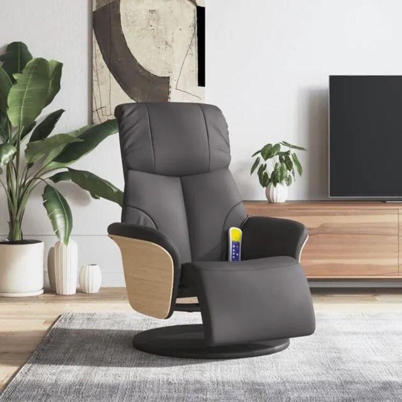 Massagesessel vidaxl mit Fußteil in Grau aus Kunstleder und Metall im modernen Design - Bild 1