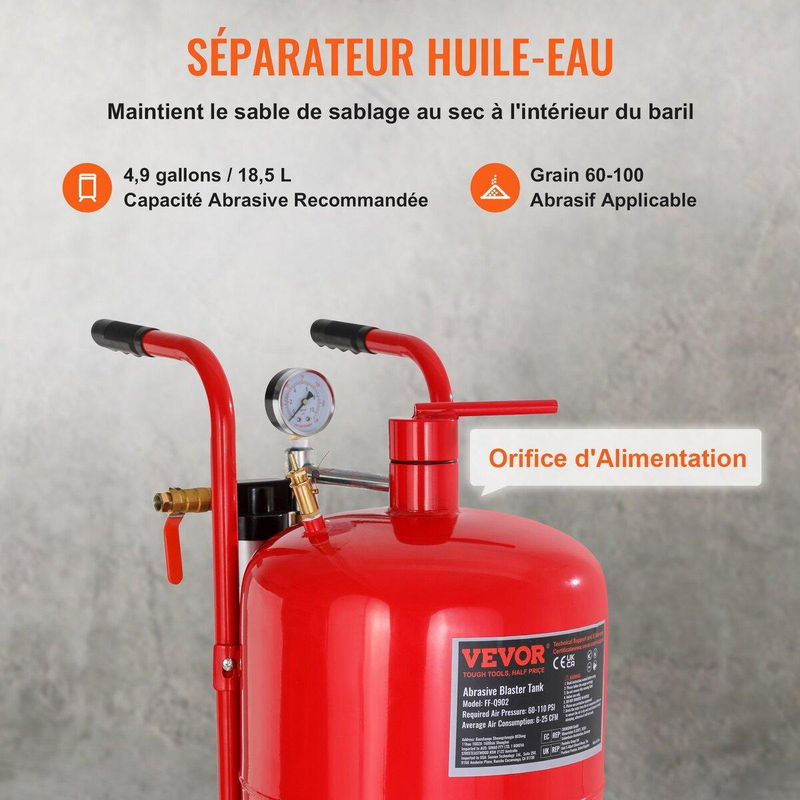Buying Solutions MB Sandstrahler mit 38 l Fassungsvermögen in Rot inklusive Keramikdüse, Manometer und Gummirädern - Bild 3