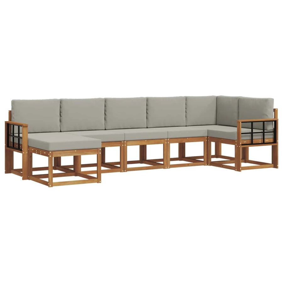 vidaXL Outdoor-Sofagarnitur 7-teilig aus massivem Akazienholz in Braun und Hellgrau mit L-Form und Kissen - Bild 2