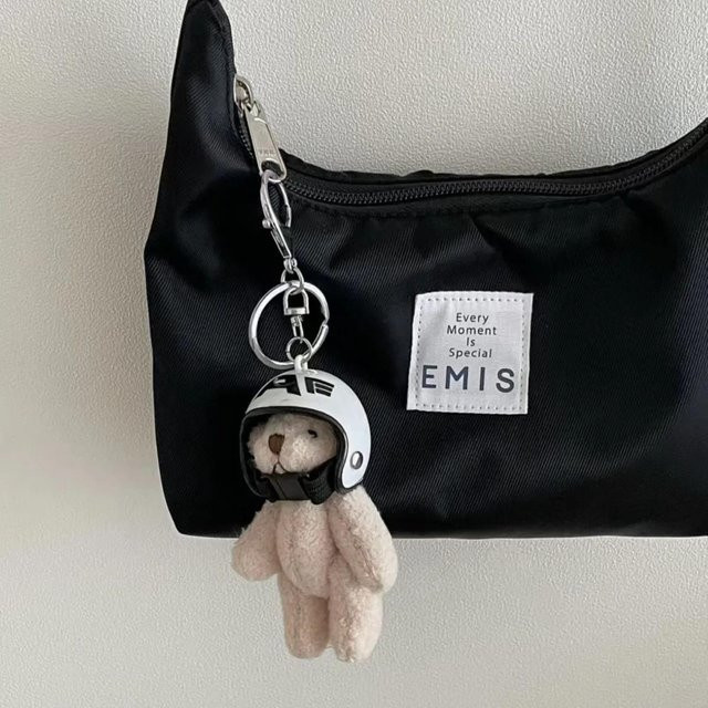 Linyi toy Biker Plüschbär Schlüsselanhänger, weiß - Bild 1